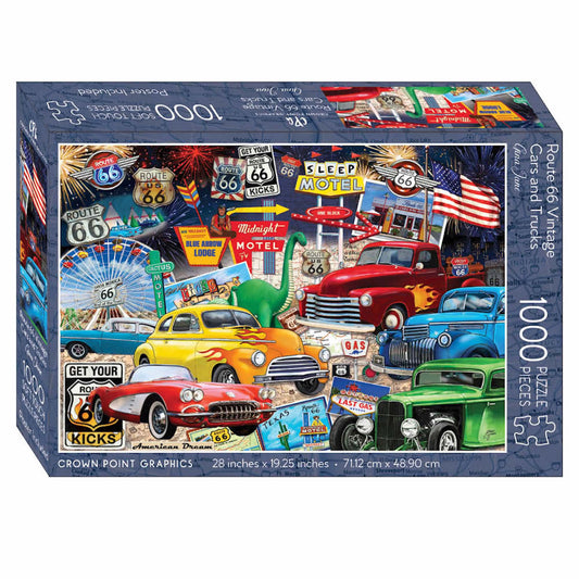 Route 66 Vintage Cars and Trucks - 1000 Piece Jigsaw Puzzle