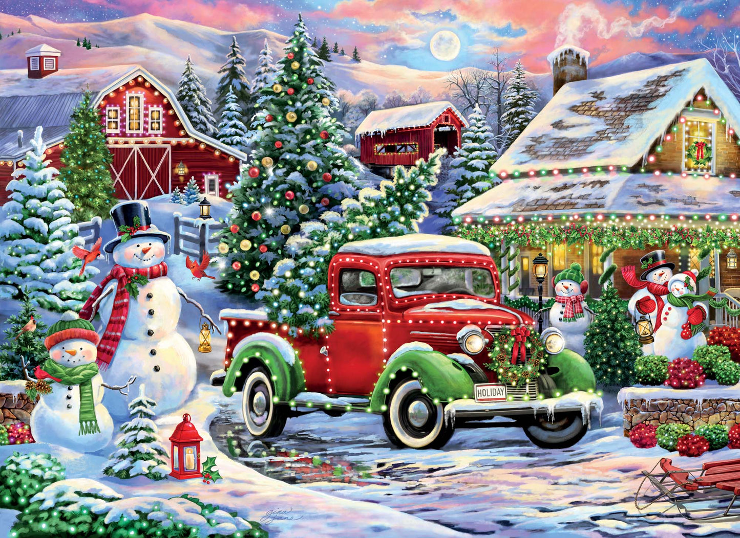 Christmas at the Farm - 1000 piece jigsaw puzzle with poster