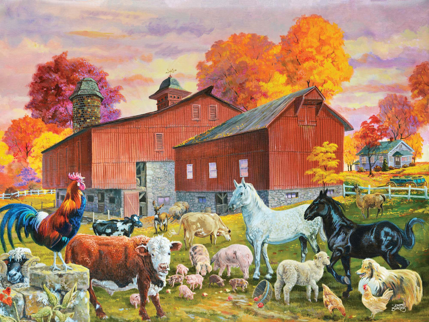 Barn Yard Gathering 500 Piece Jigsaw Puzzle with Poster – Soft Touch Finish