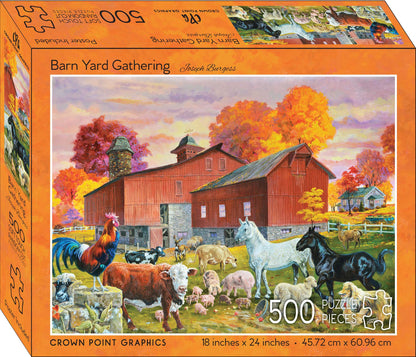 Barn Yard Gathering 500 Piece Jigsaw Puzzle with Poster – Soft Touch Finish