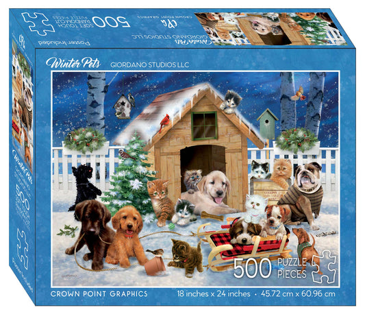 Winter Pets  - 500 piece jigsaw puzzle with poster