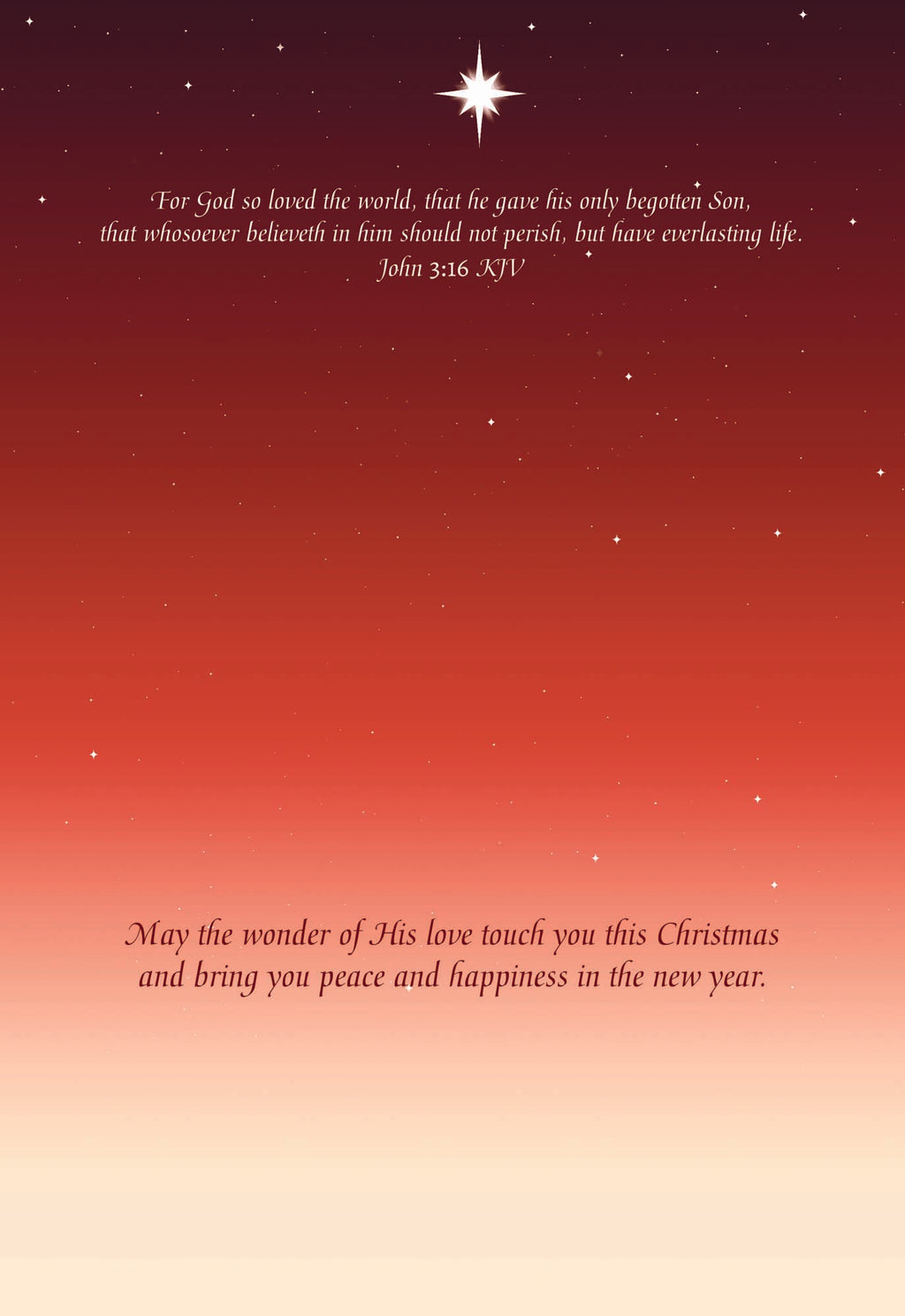 May the wonder of His love touch you this Christmas and bring you peace and happiness in the new year.