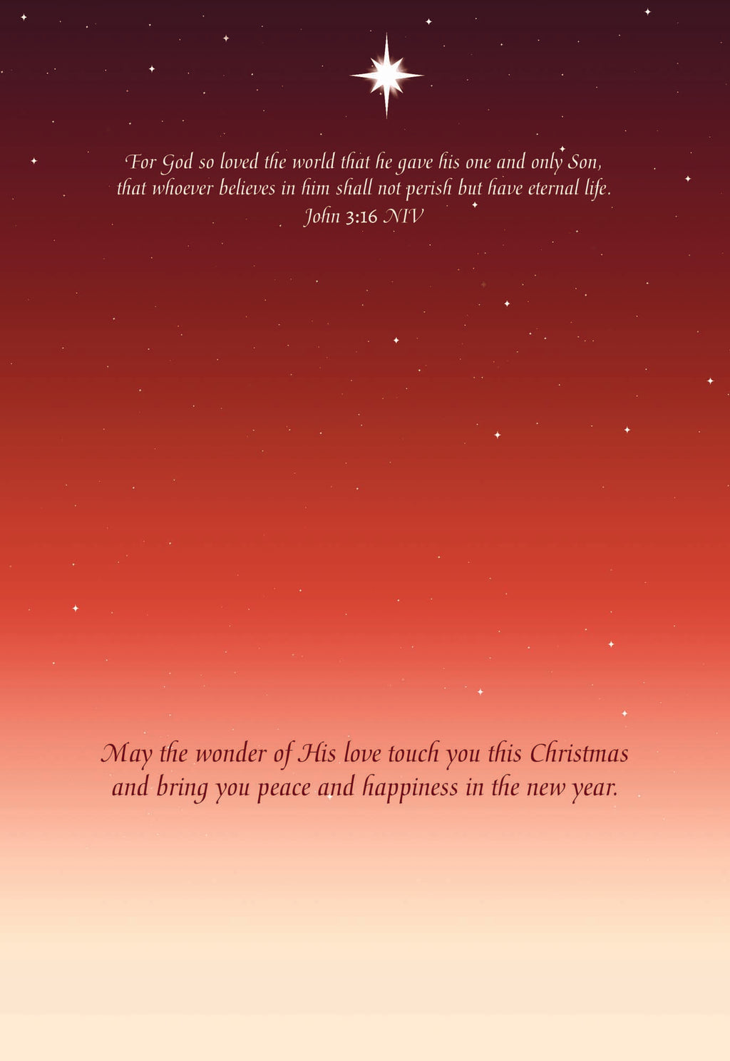 May the wonder of His love touch you this Christmas and bring you peace and happiness in the new year 