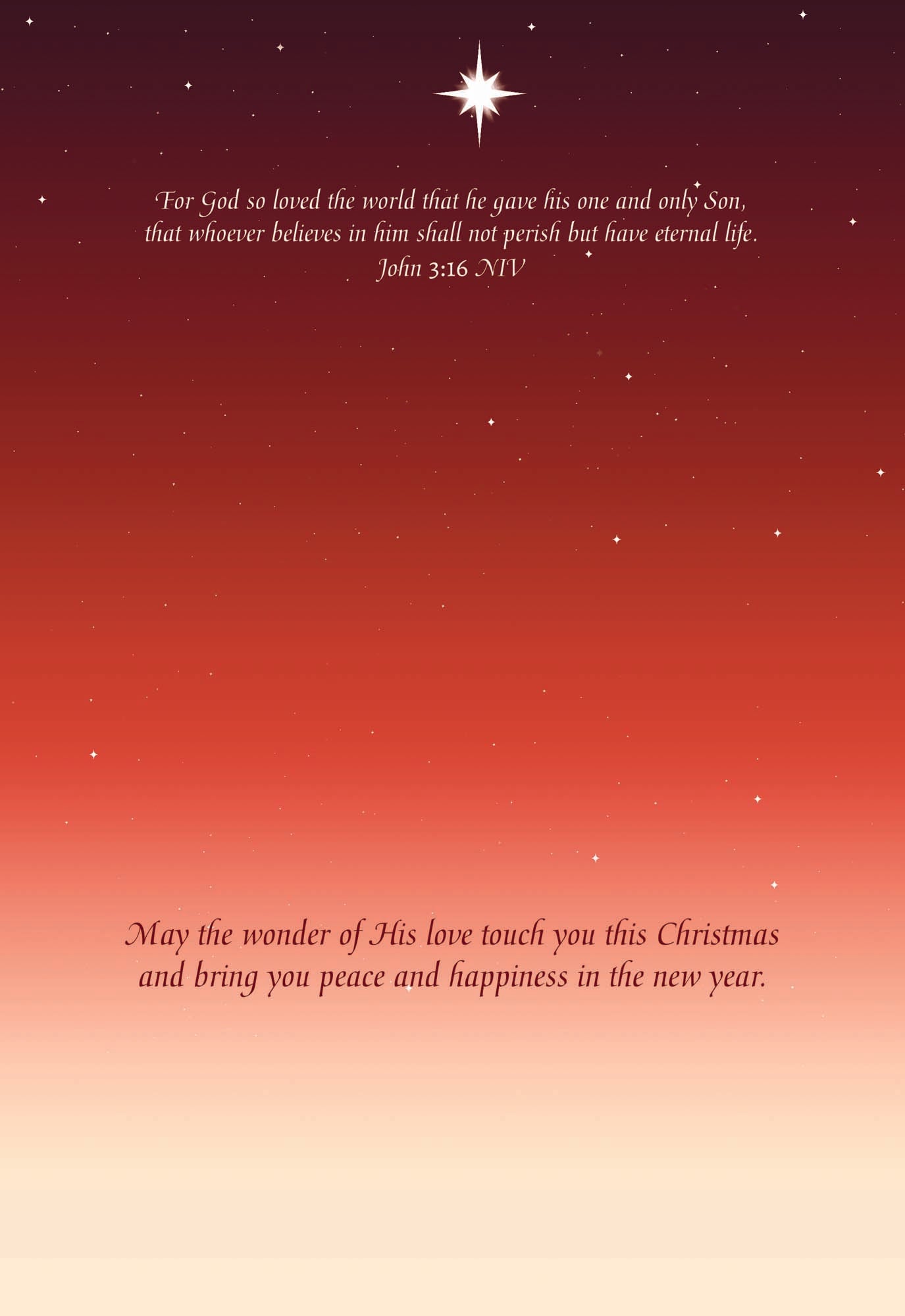 May the wonder of His love touch you this Christmas and bring you peace and happiness in the new year 