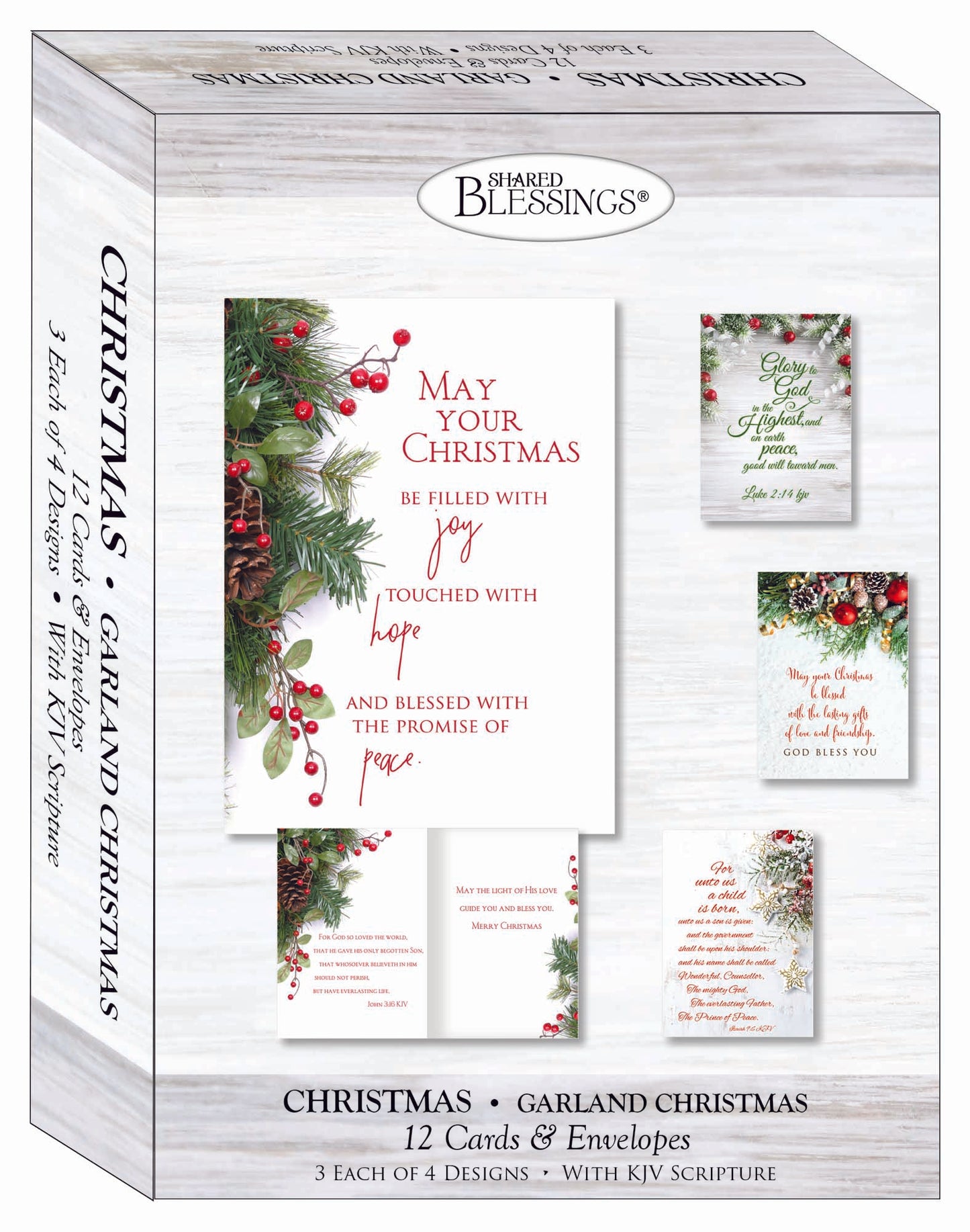 Religious Christmas Cards by Shared Blessings - Garland Christmas - 12 Assorted Cards with KJV Scripture
