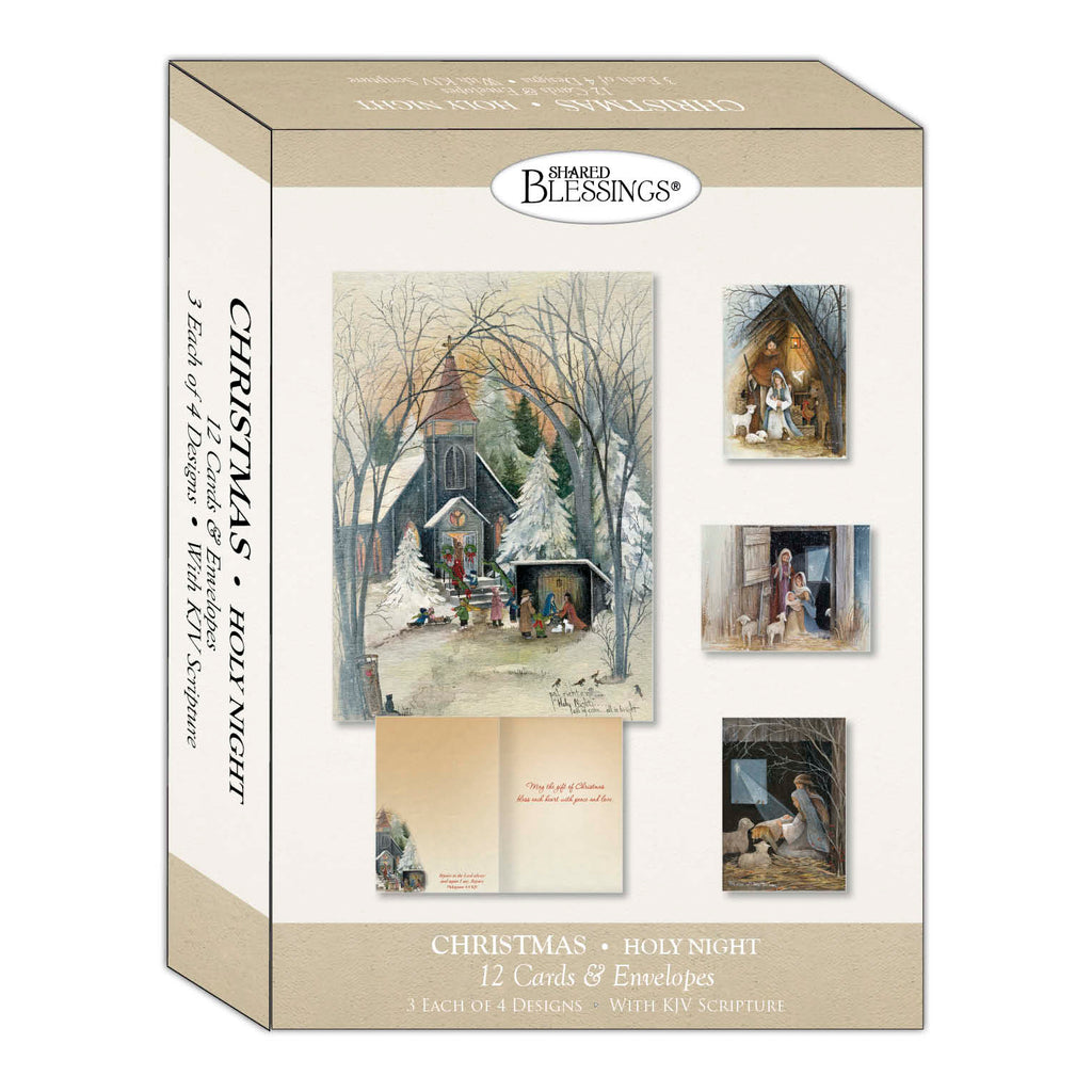 Christian Christmas Cards by Shared Blessings - Holy Night, 12 Assorted Christmas Cards