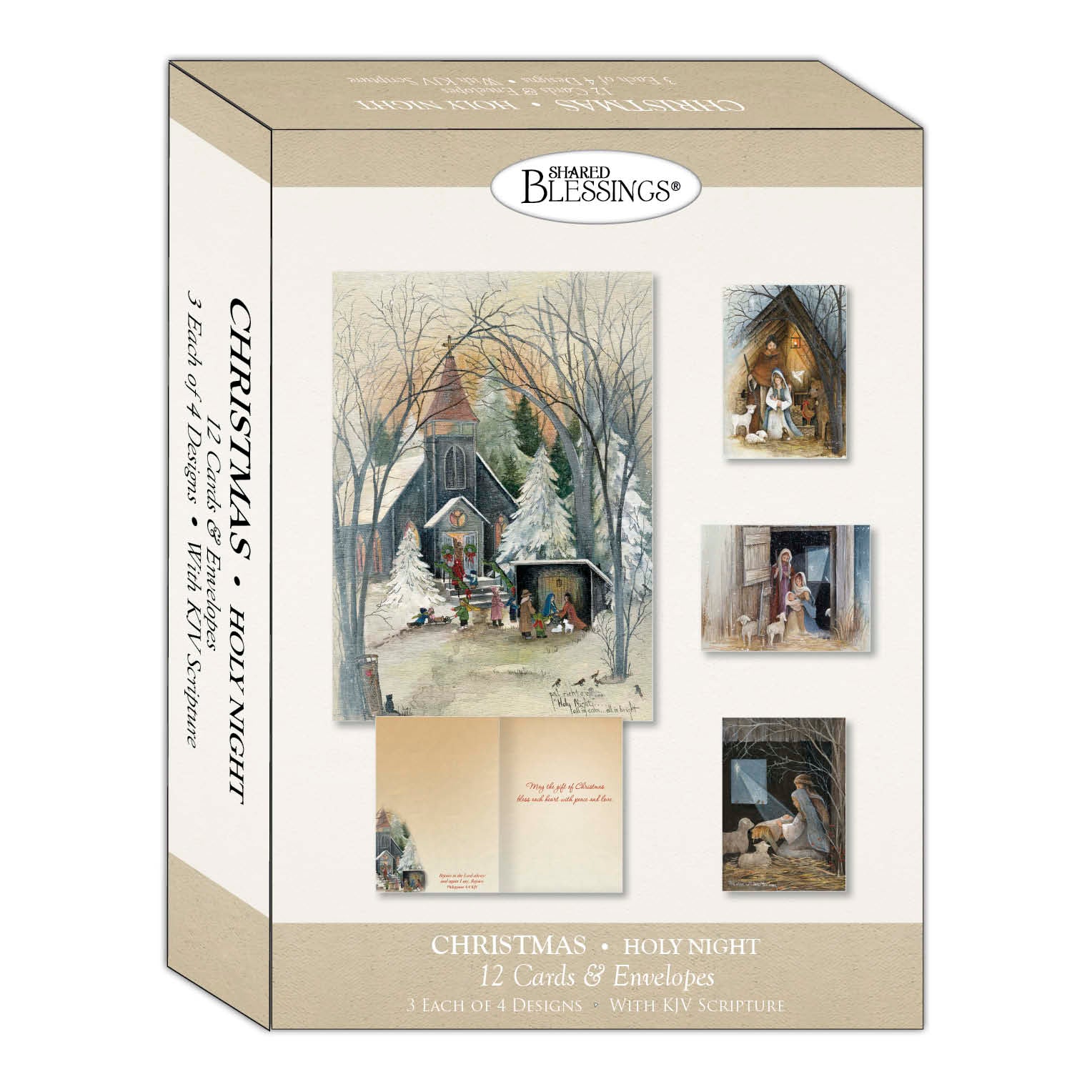 Christian Christmas Cards by Shared Blessings - Holy Night, 12 Assorted Christmas Cards