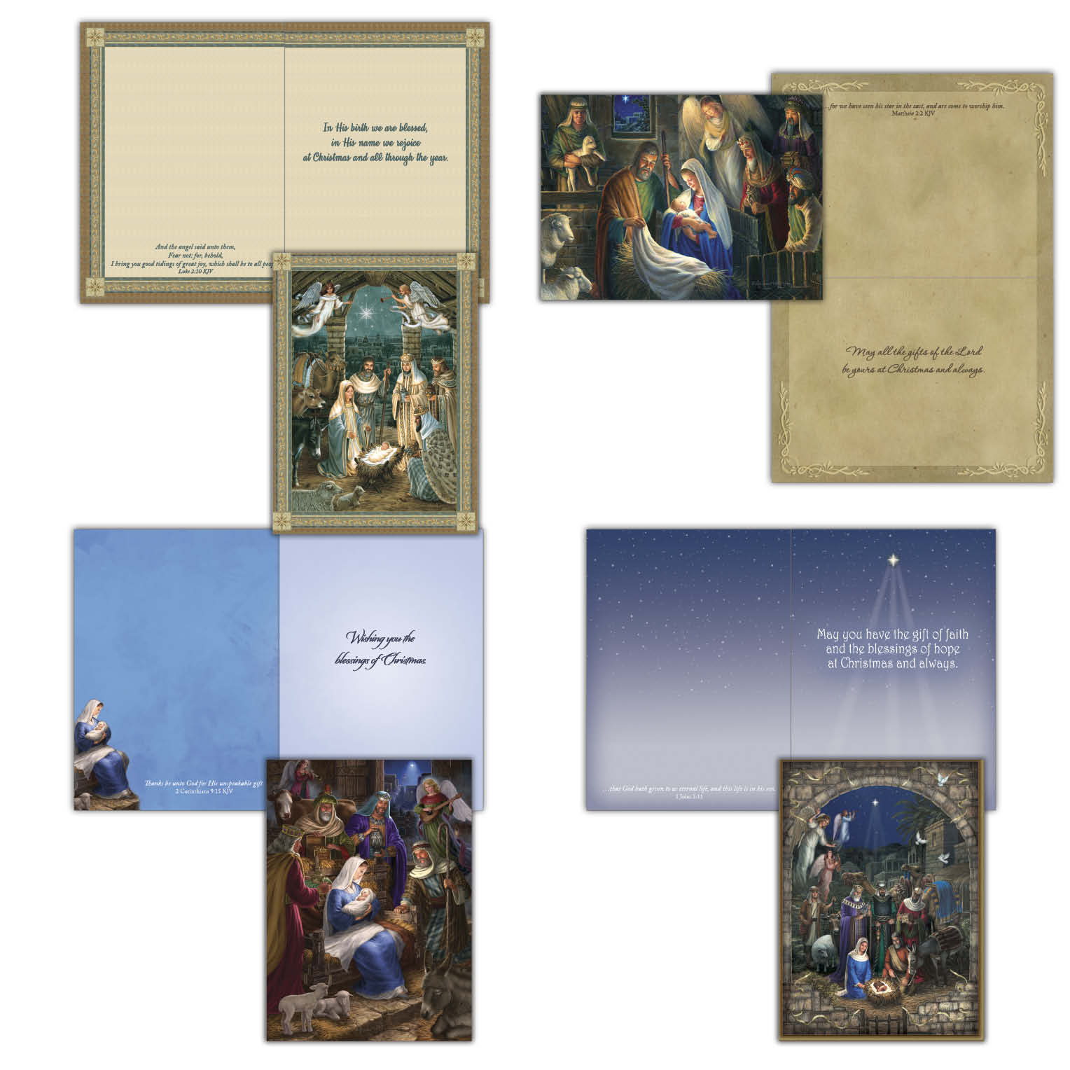 Religious Christmas Cards by Shared Blessings - Nativity - 12 Assorted Cards with KJV Scripture