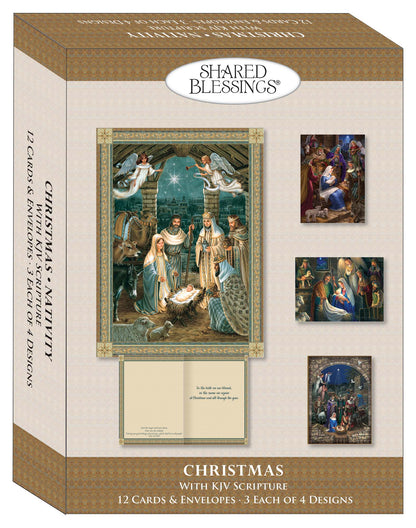 Religious Christmas Cards by Shared Blessings - Nativity - 12 Assorted Cards with KJV Scripture