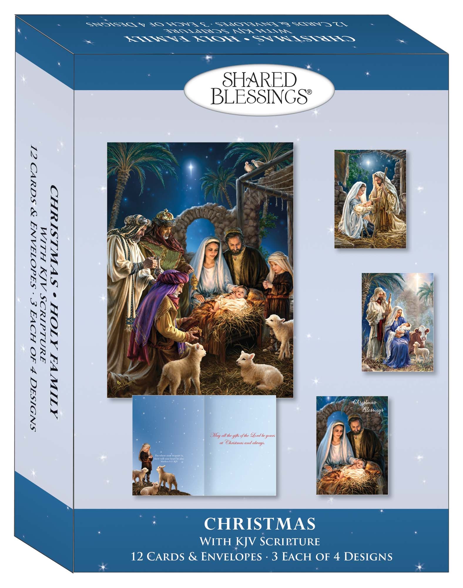 Religious Christmas Cards by Shared Blessings - Holy Family - 12 Assorted Cards with KJV Scripture