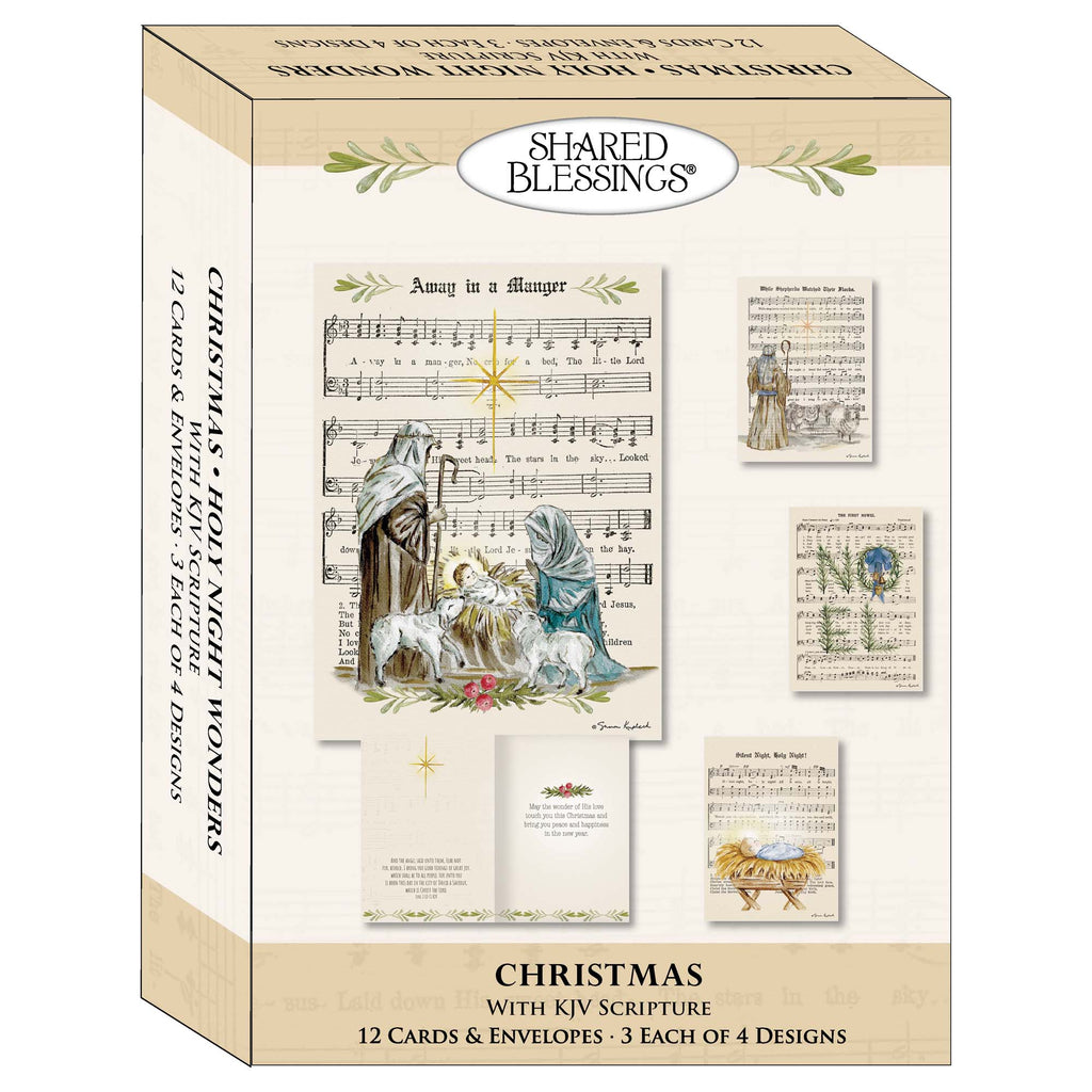 Holy Night Wonders | Religious Christmas Cards by Shared Blessings - 12 Assorted Cards with KJV Scripture