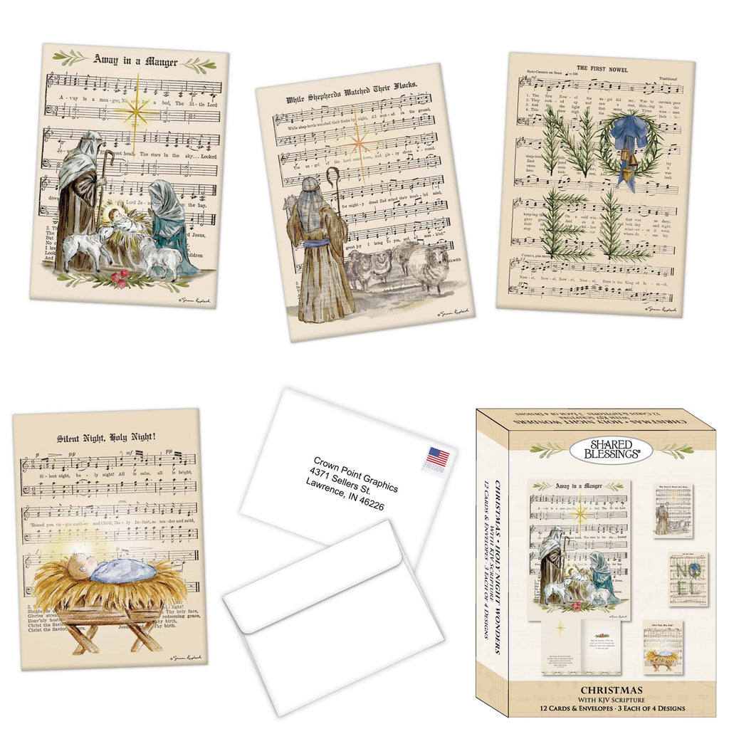 Holy Night Wonders | Religious Christmas Cards by Shared Blessings - 12 Assorted Cards with KJV Scripture