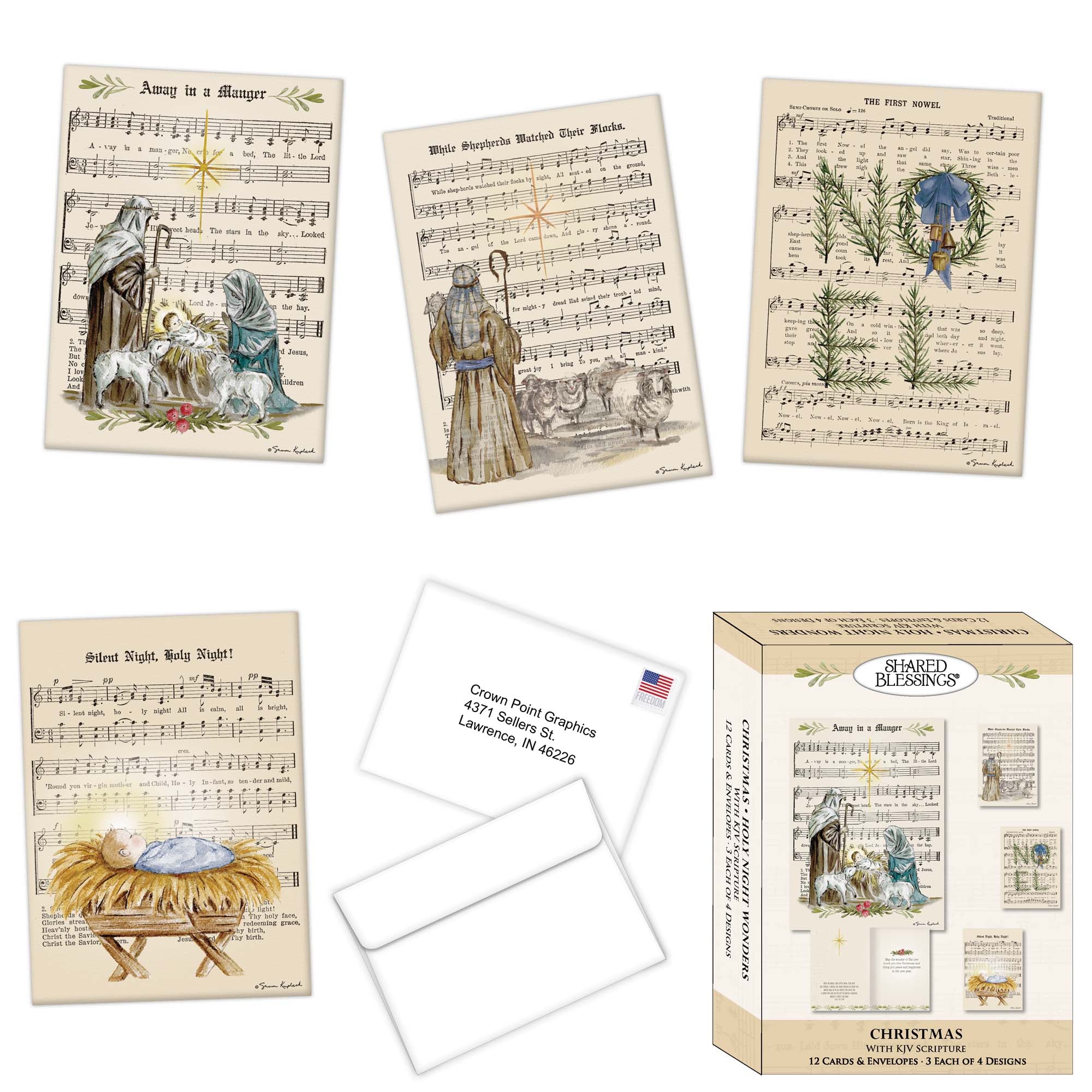 Holy Night Wonders | Religious Christmas Cards by Shared Blessings - 12 Assorted Cards with KJV Scripture