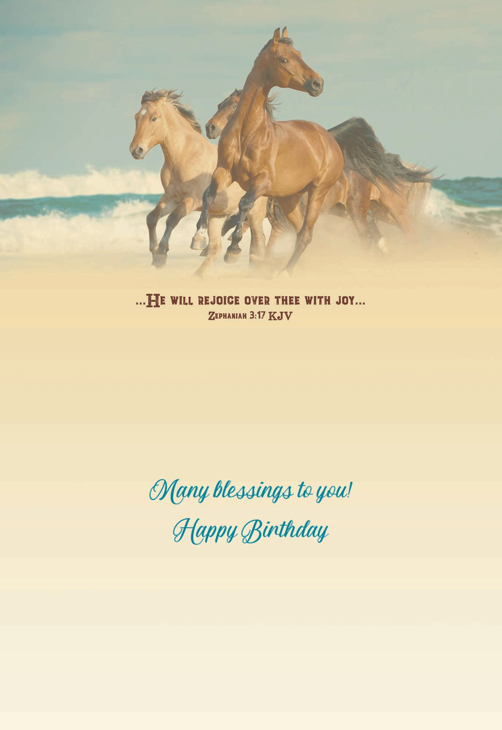 Wild Horse Birthday card "He will rejoice over thee with joy...  Many blessings to you! Happy Birthday"