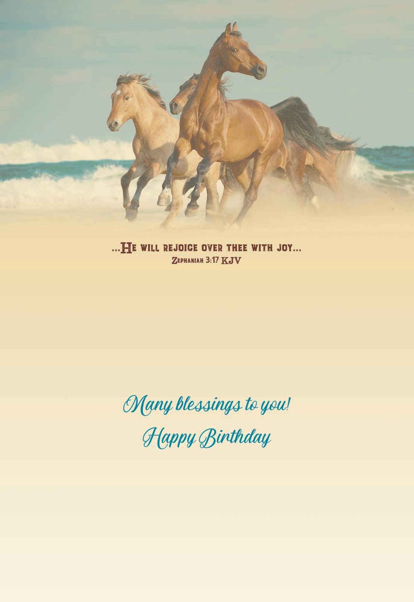 Wild Horse Birthday card "He will rejoice over thee with joy...  Many blessings to you! Happy Birthday"