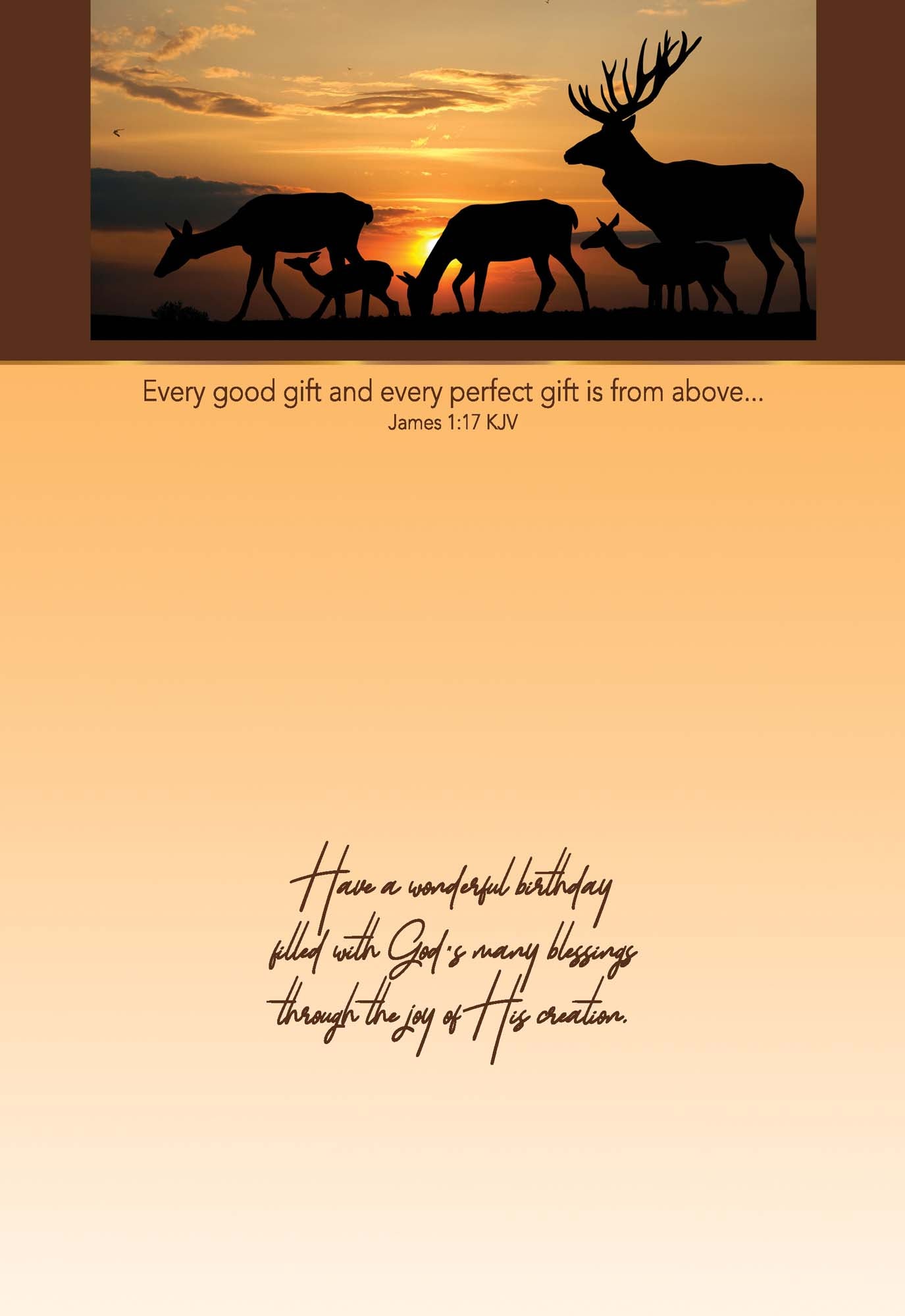 Silhouette of deer family at sunset with religious text overlay