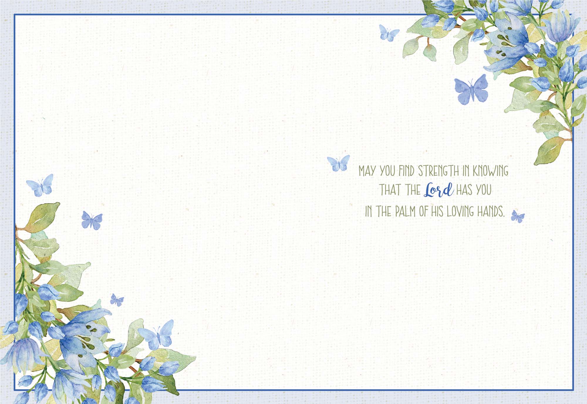 Floral design with blue flowers and butterflies on a white background
