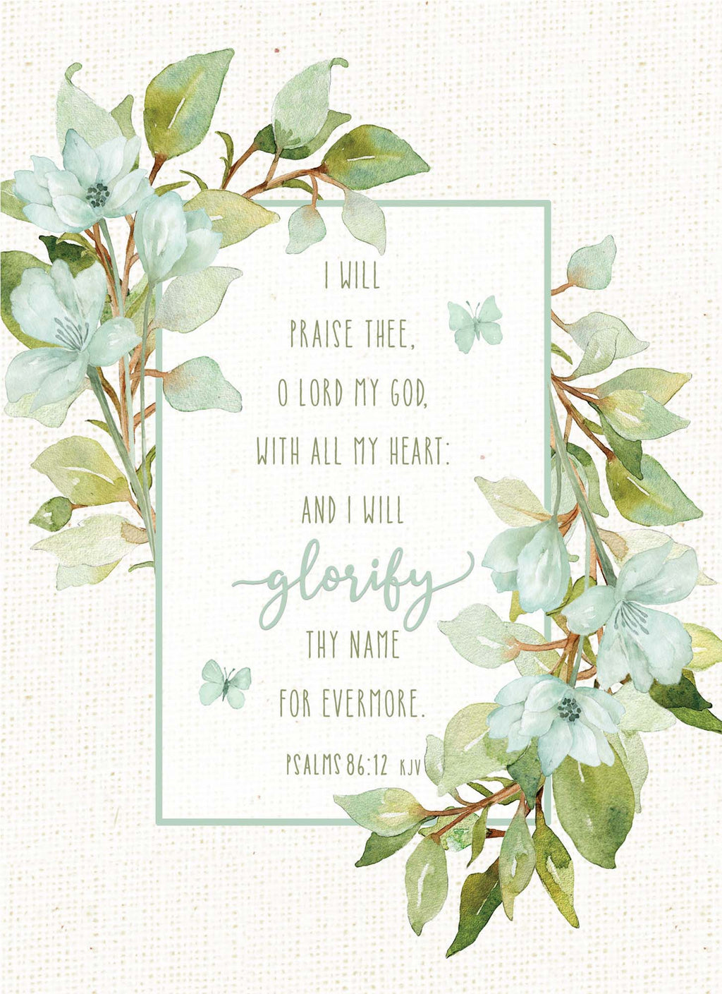 Decorative design with floral elements and a biblical verse on a light background