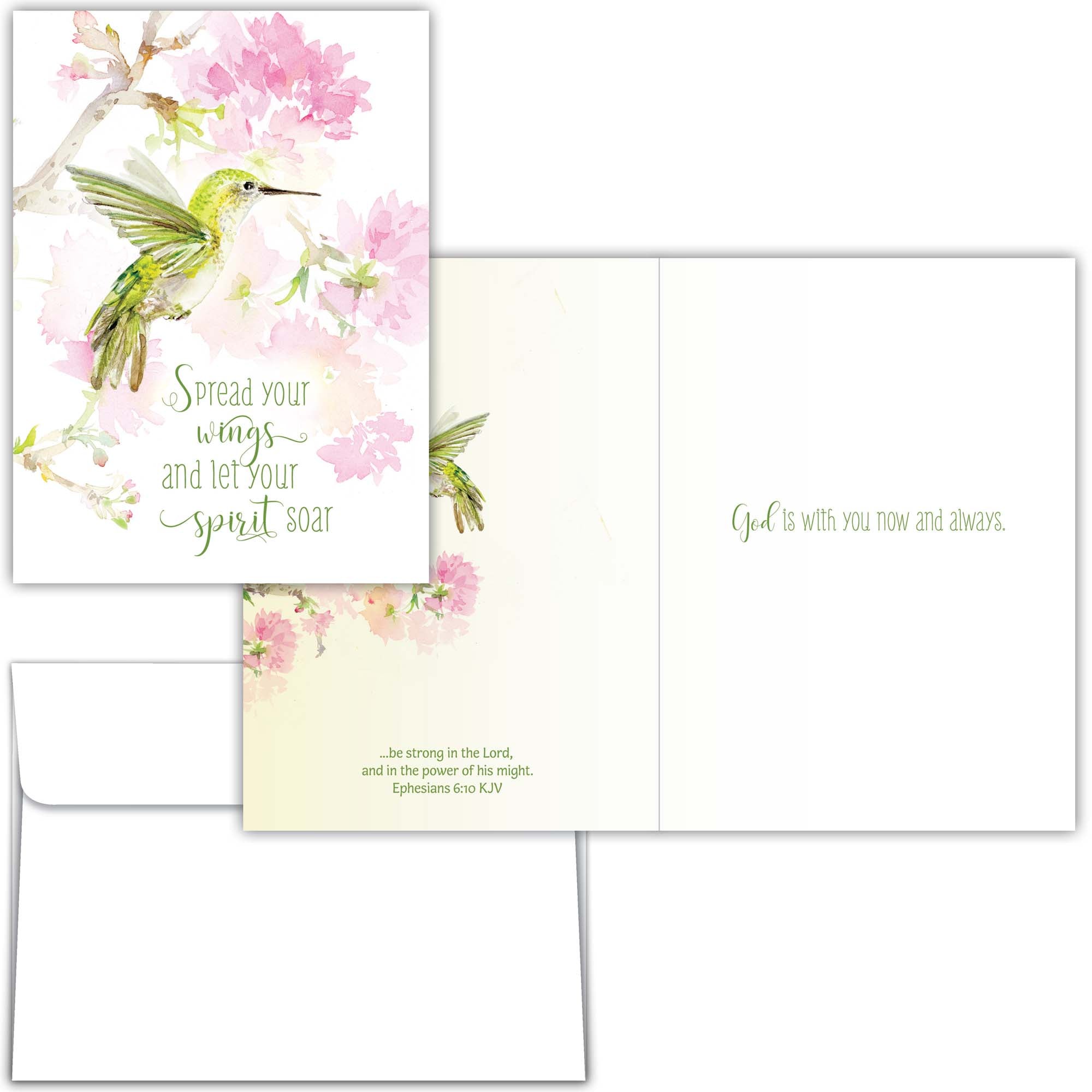 Set of two greeting cards with hummingbird and floral design, featuring motivational text.