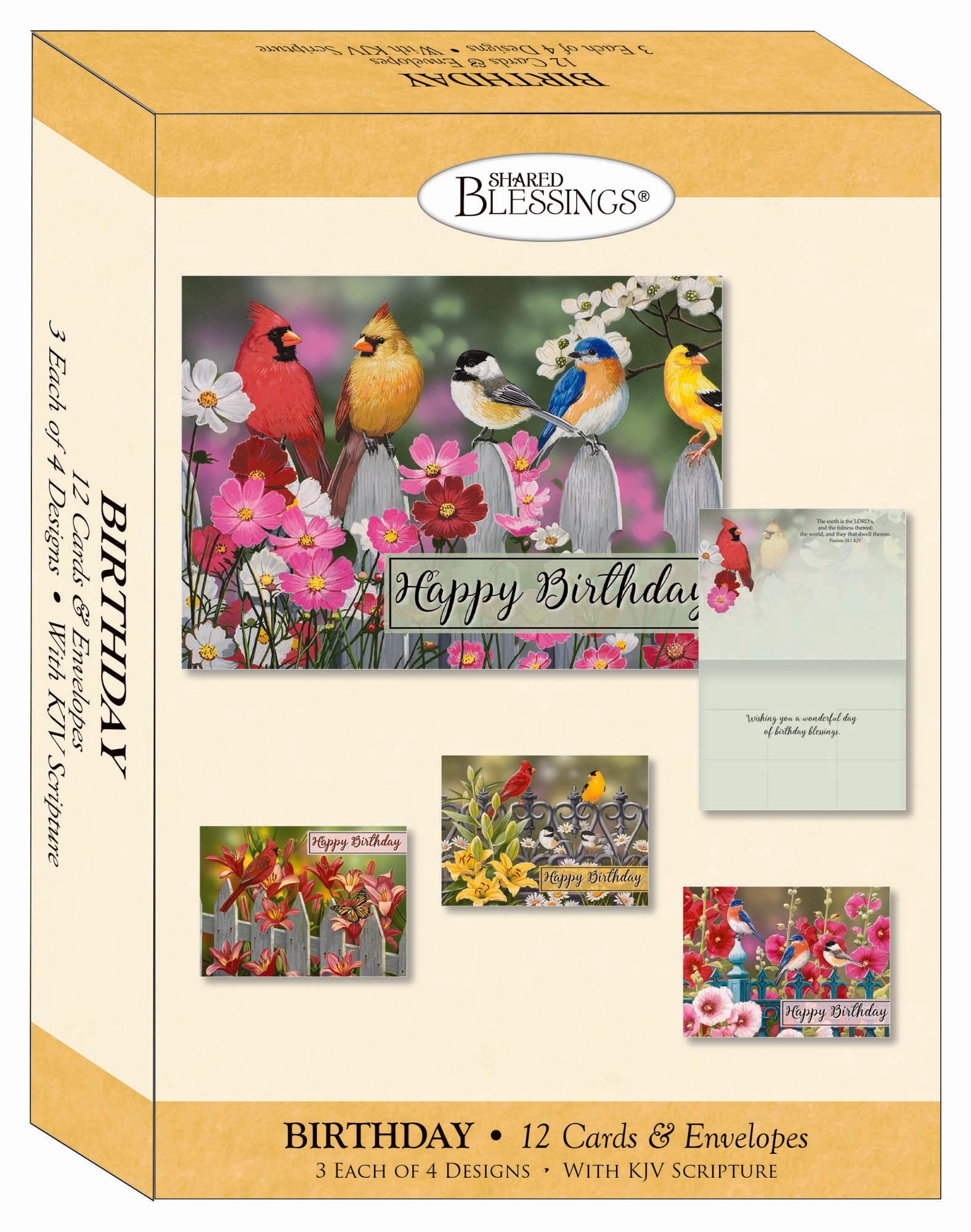 Christian Birthday Cards by Shared Blessings- Birds, 12 Cards and Envelopes