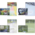 An assortment of religious encouragement greeting cards displayed in a neat arrangement. Each card features uplifting messages, Bible verses, and faith-inspired designs with soft pastel colors, floral patterns, and elegant typography.