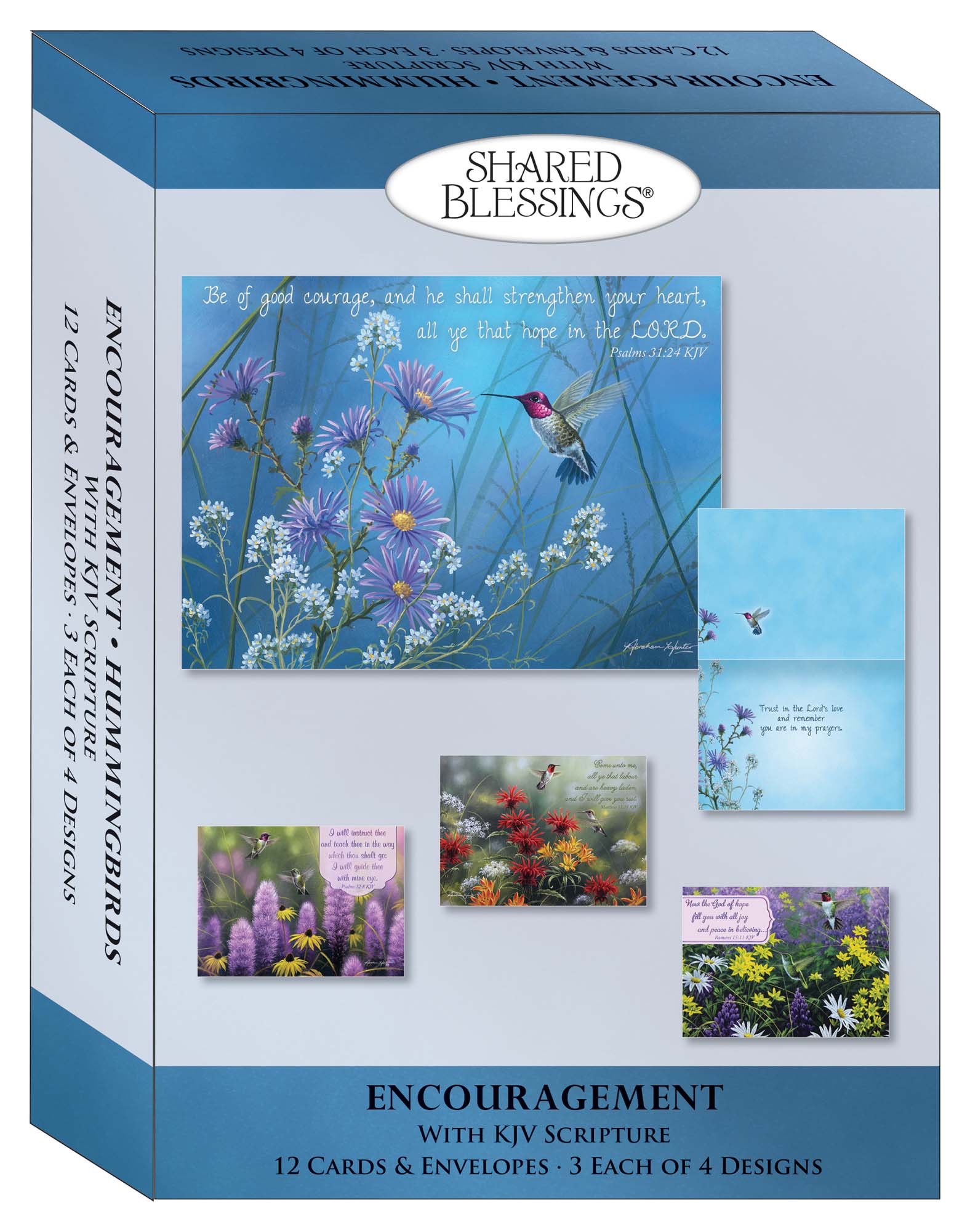 Christian Encouragement Cards by Shared Blessings - Hummingbirds - 12 Assorted Encouragement Cards