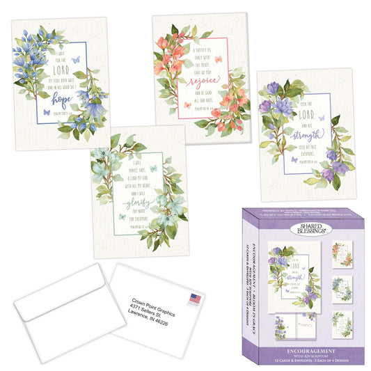 Religious Encouragement Cards with Scripture | Bloom in Grace 12 Cards and Envelopes