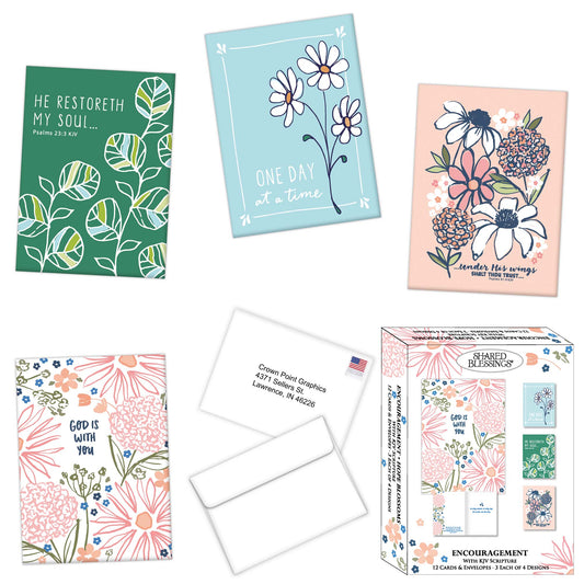 Religious Encouragement Cards with Scripture | Hope Blossoms 12 Cards and Envelopes