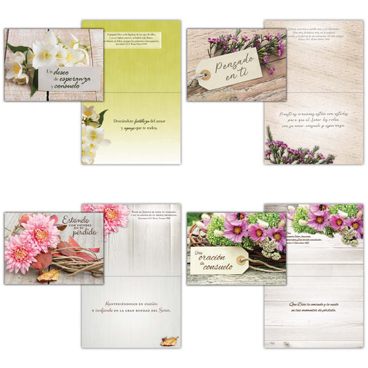 Christian Spanish Sympathy Cards by Shared Blessings, Flores Rústicas, 12 Cards and Envelopes
