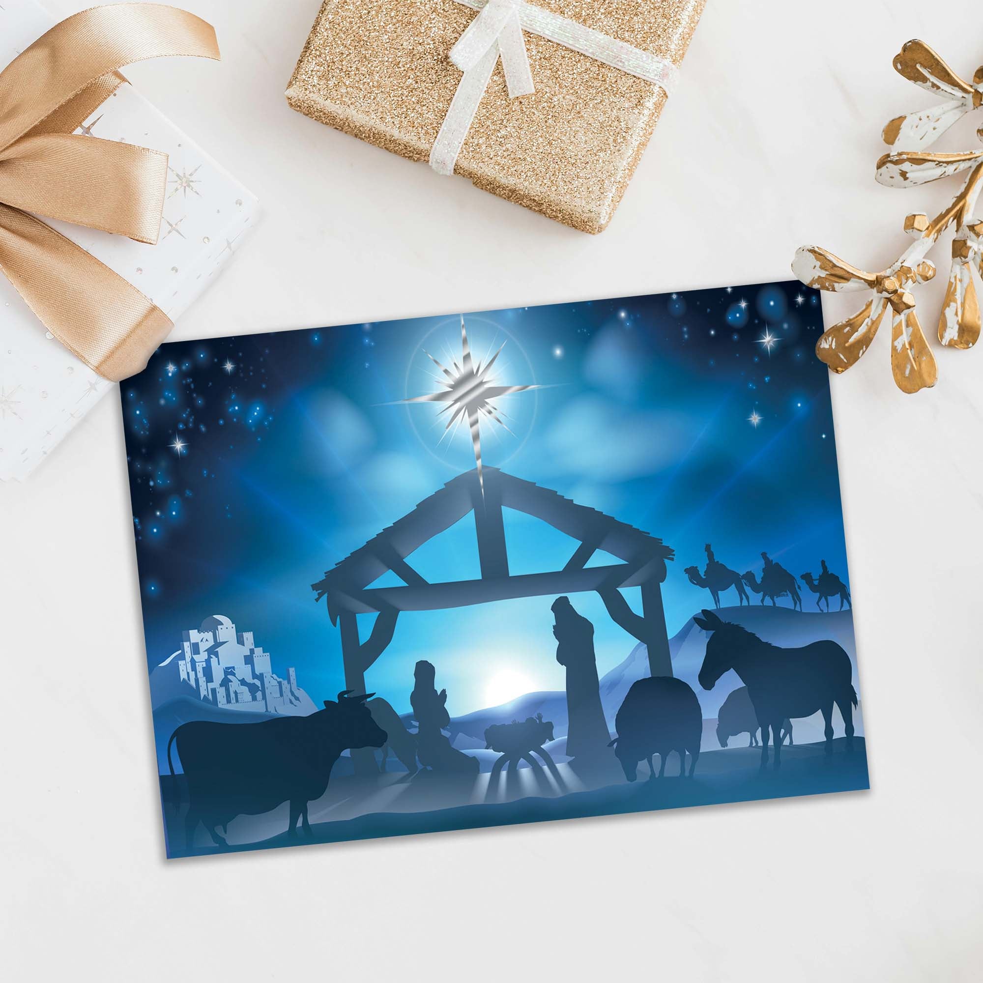 Shared Blessings | Blue Sky Nativity Boxed Christian Christmas Cards, 18 Count