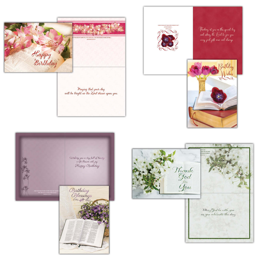 Christian Birthday Cards by Shared Blessings - Bibles and Flowers, 12 Cards and Envelopes