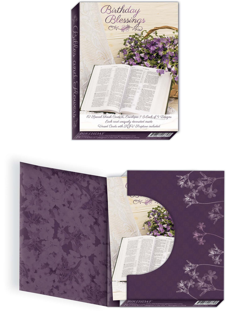 Christian Birthday Cards by Shared Blessings - Bibles and Flowers, 12 Cards and Envelopes