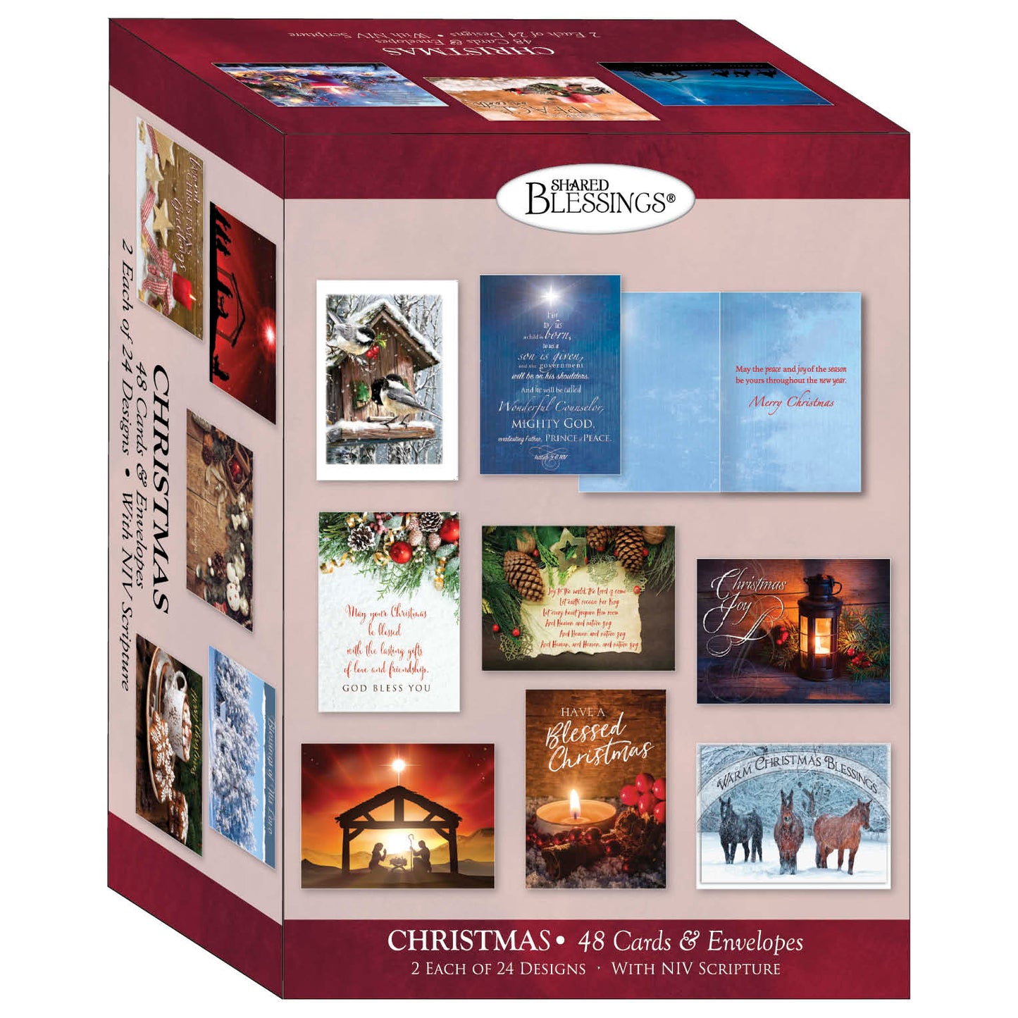 Extra Large Boxed Christmas Card Assortment - Christmas Wonders NIV- 48 Cards and Envelopes