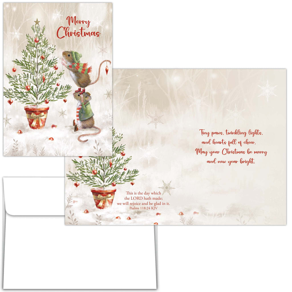 Front and Interior of Scripture Christmas Card with Mice