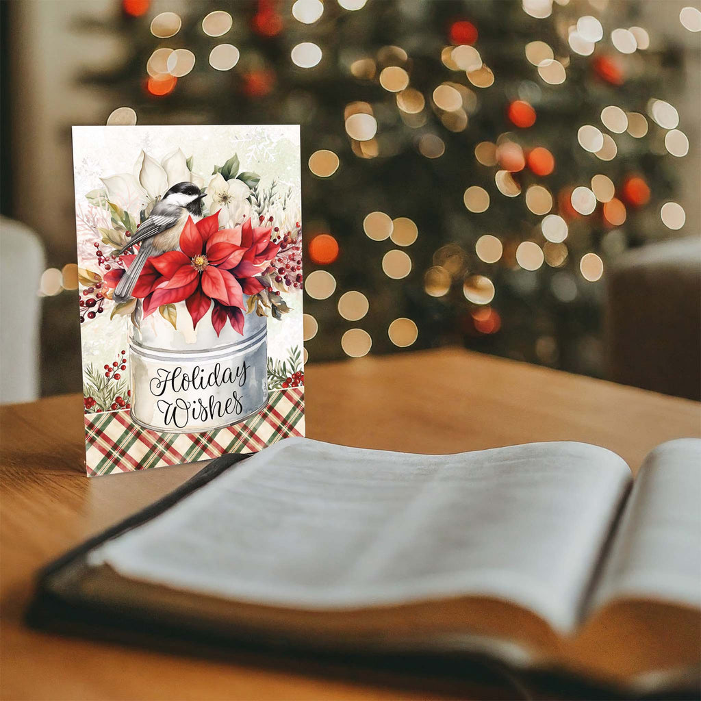 Christian Christmas Card on Table with Bible