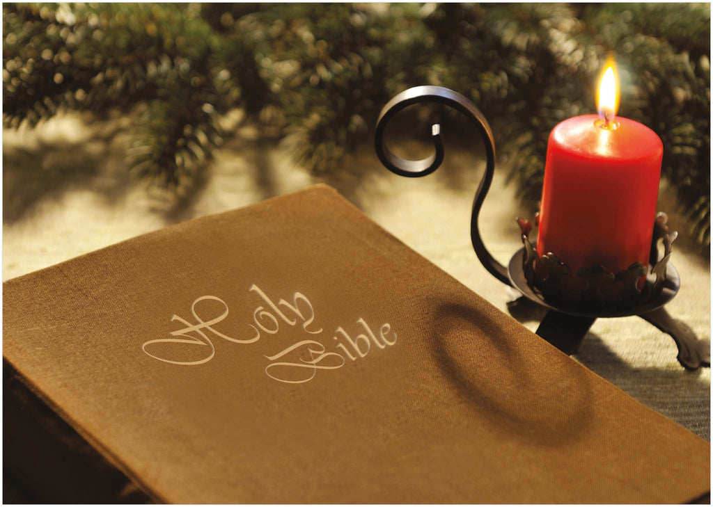 Scripture Christmas Card with Bible and Candle