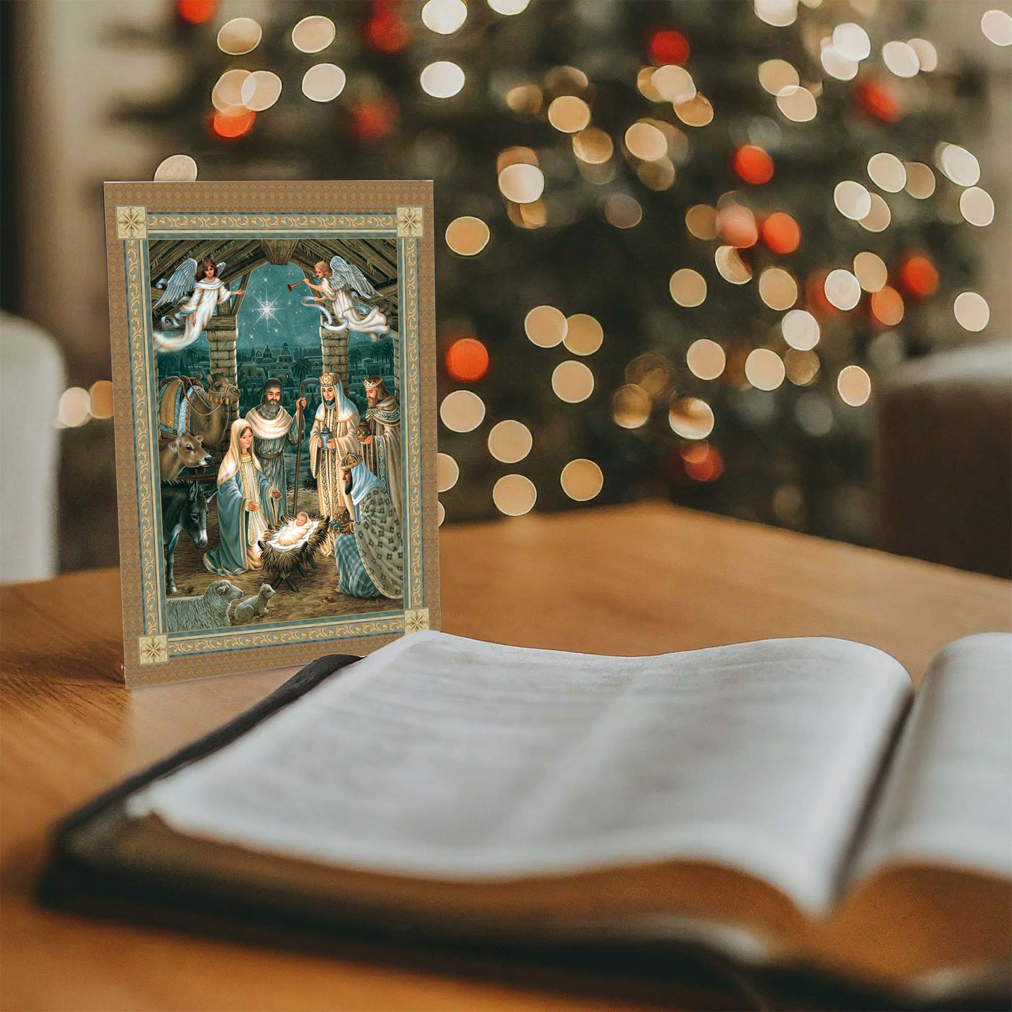 Religious Nativity Scene with Bible