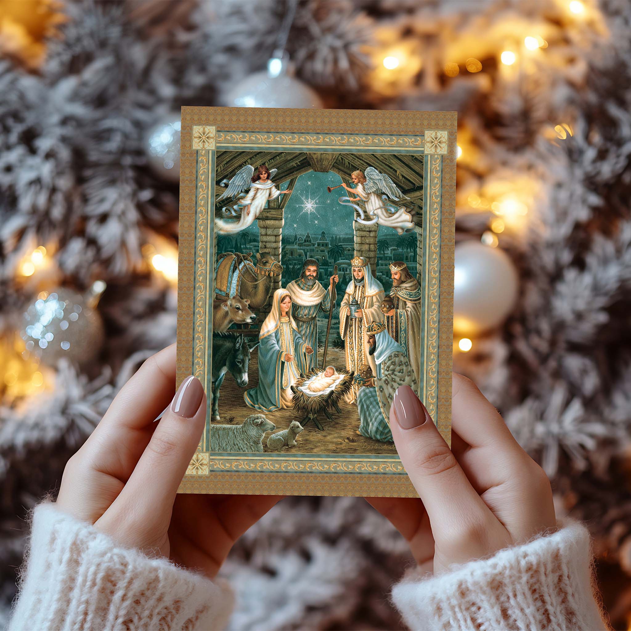 Woman holding Christmas Card