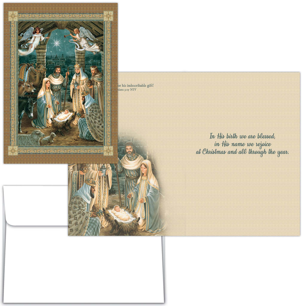 Religious Christmas Card | Nativity with Angles with Scripture