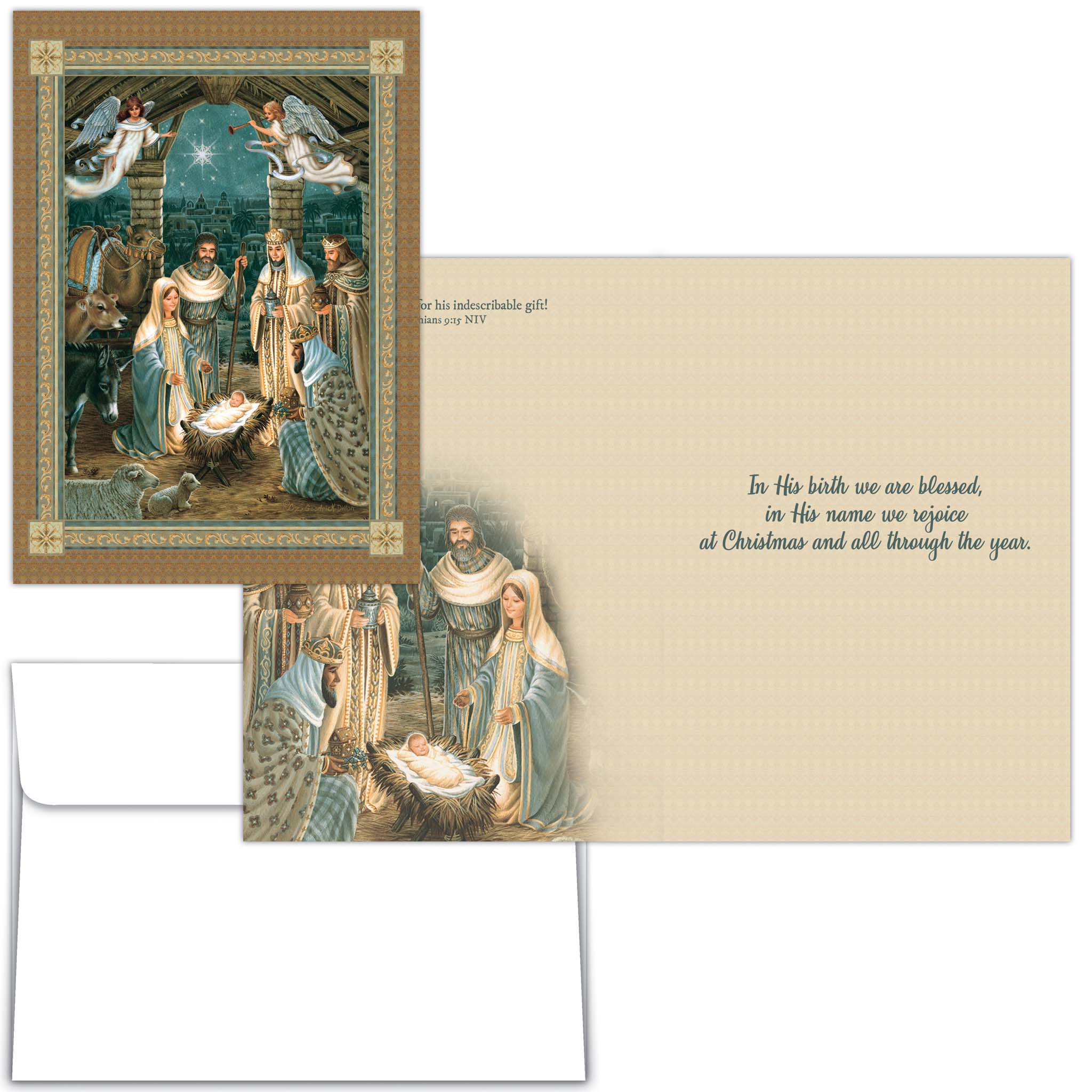 Religious Christmas Card | Nativity with Angles with Scripture