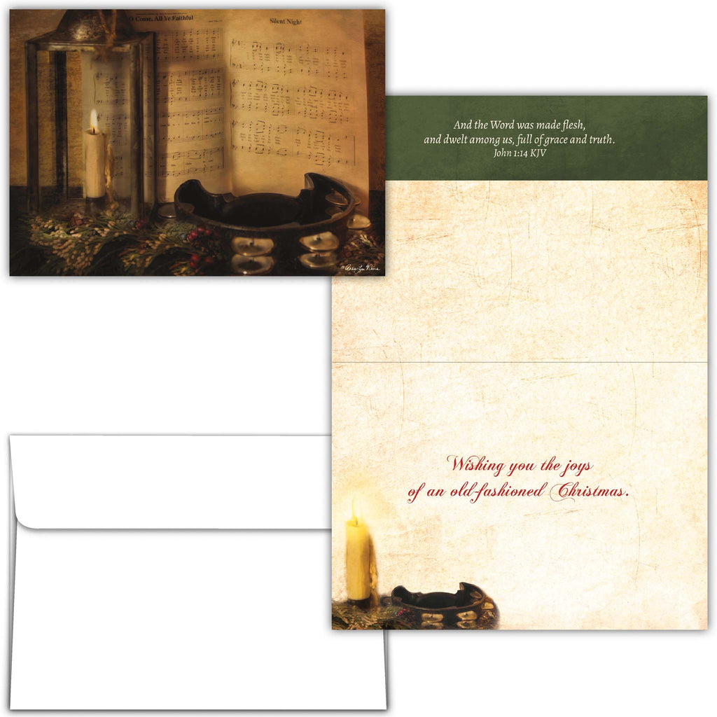 Religious Christmas Card with Hymns Front and Interior of Card