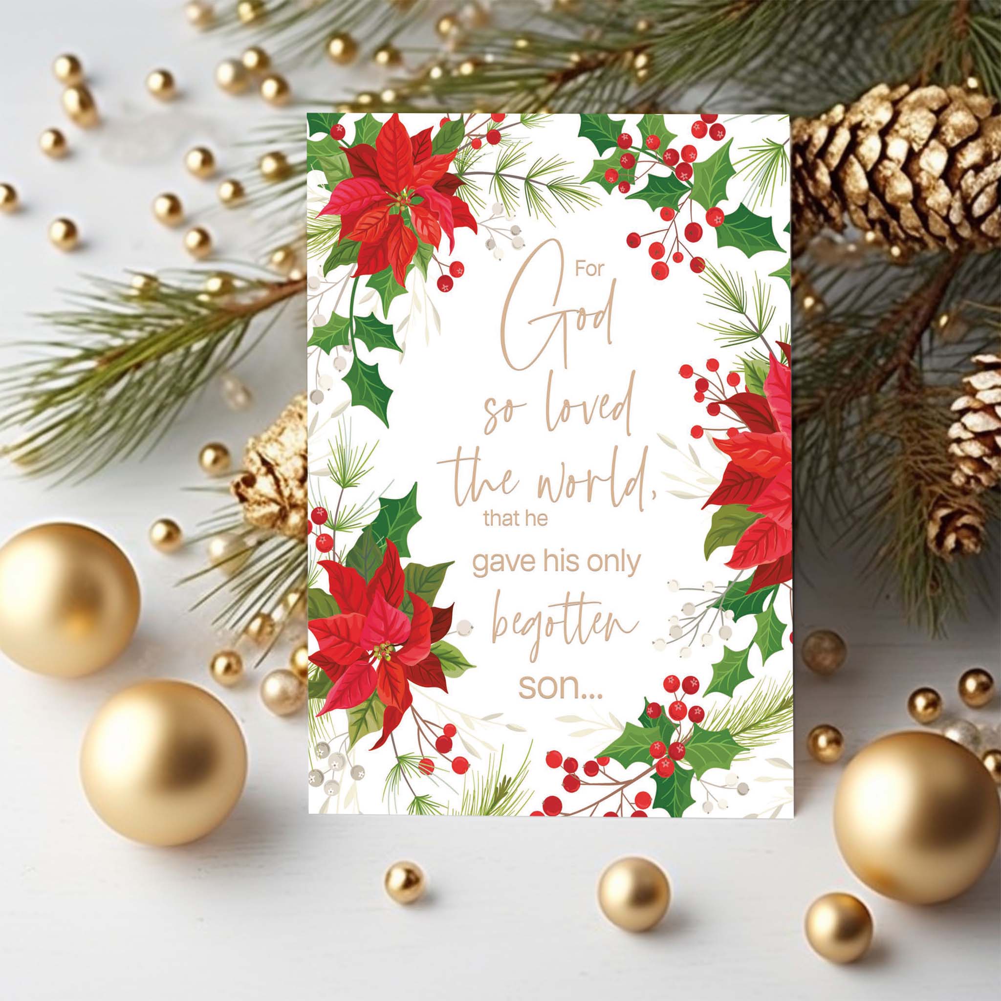 Scripture Christmas Card with Poinsettias. 