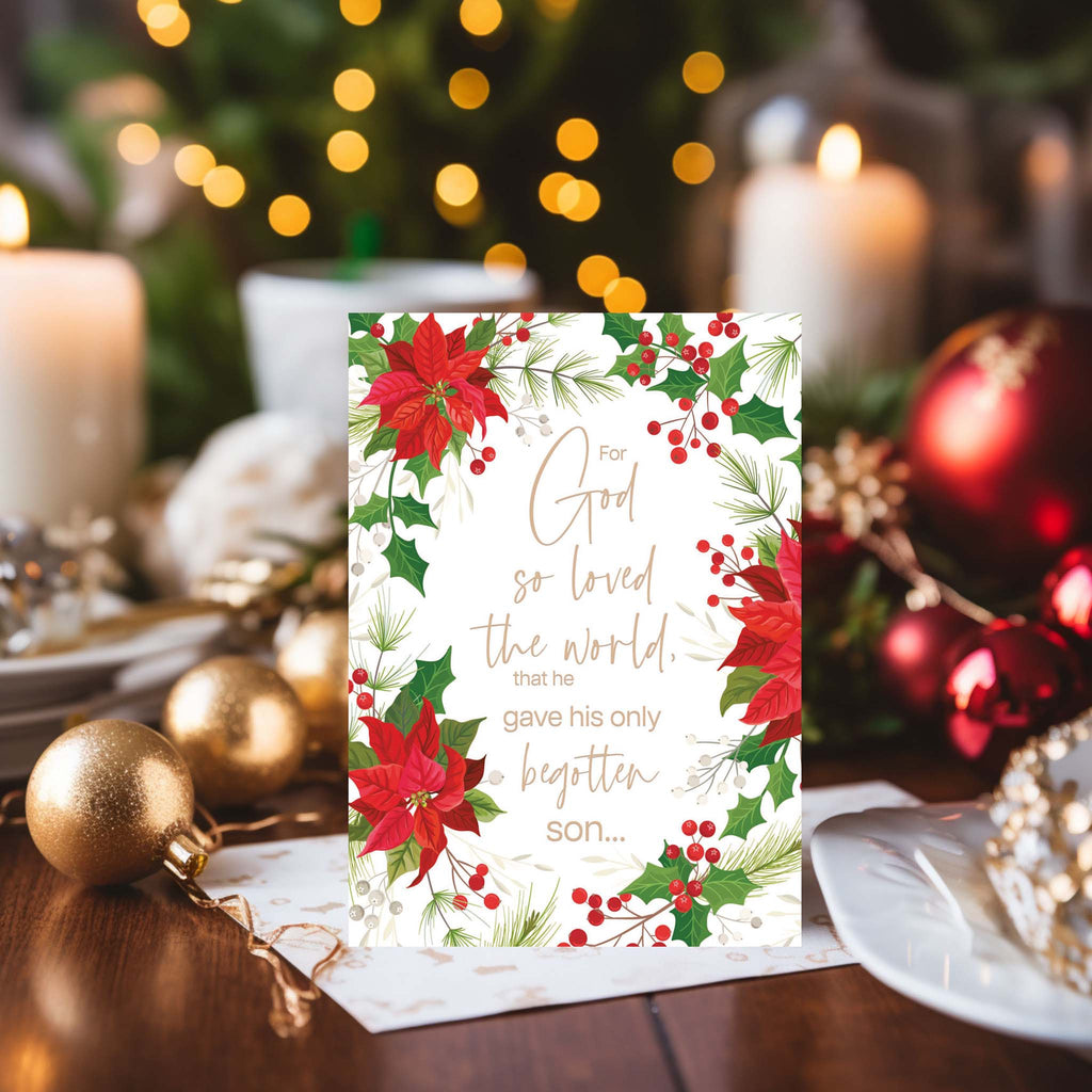 Scripture Card on Table with Ornaments and Candle