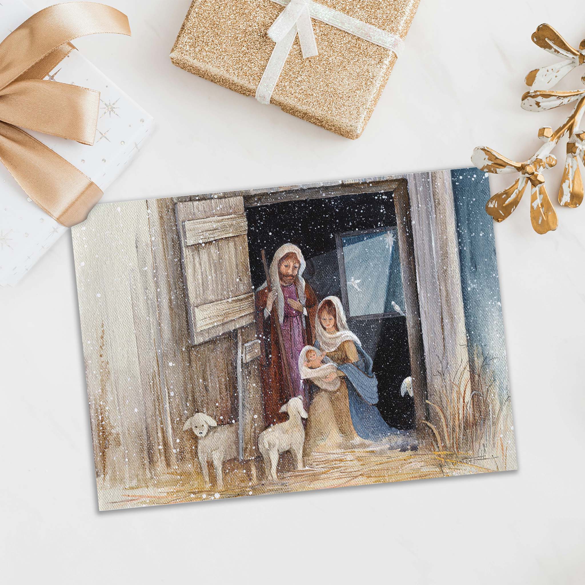 Christmas Card Nativity Scene with presents