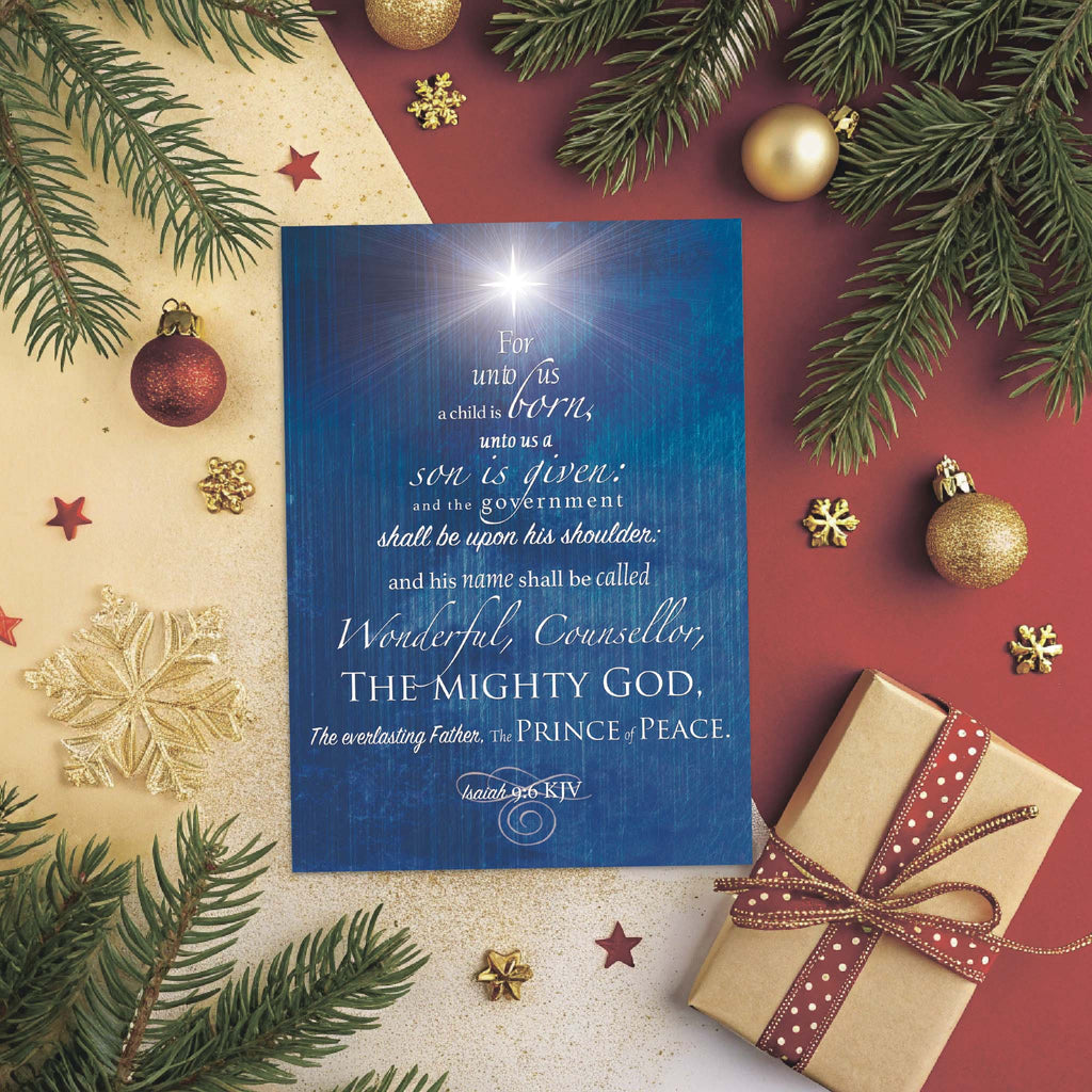 Religious Scripture Card on Background with Ornaments and Pine Leaves
