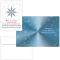 Christmas card with snowflake design and religious text on a blue background