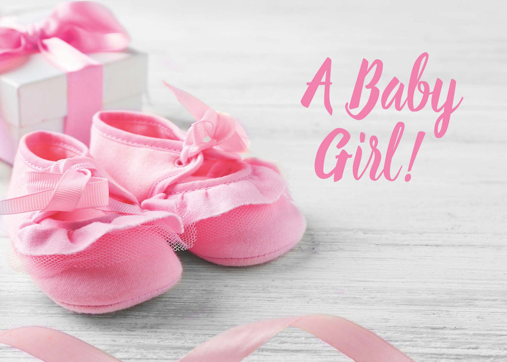 New Baby Girl Card with Bible Verse – Pink Booties Design