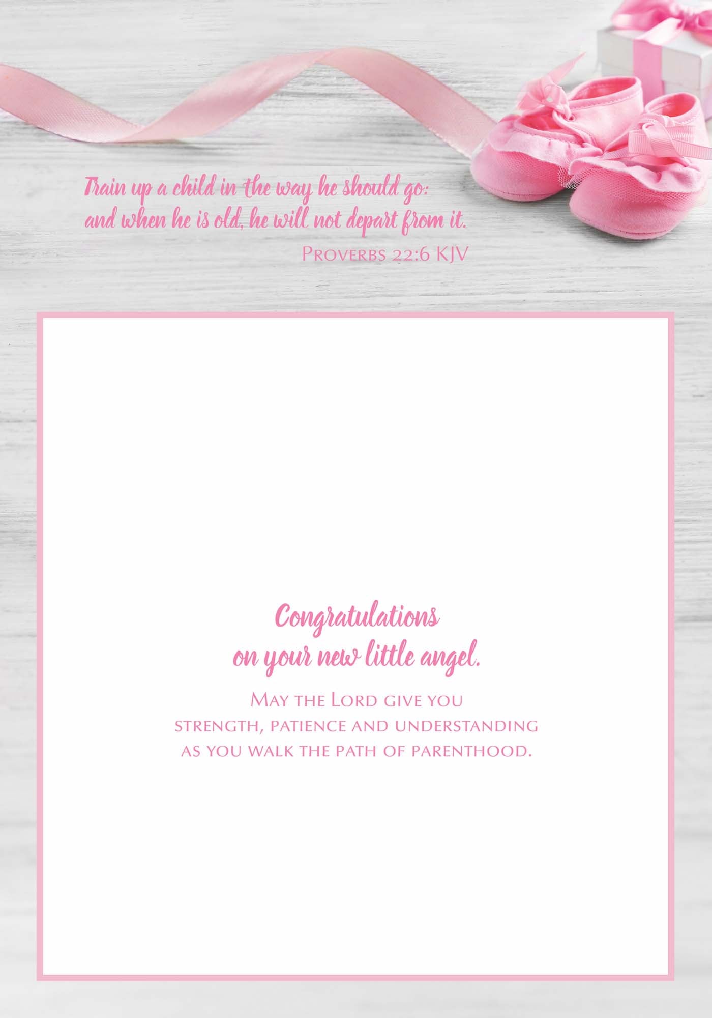 New Baby Girl Card with Bible Verse – Pink Booties Design