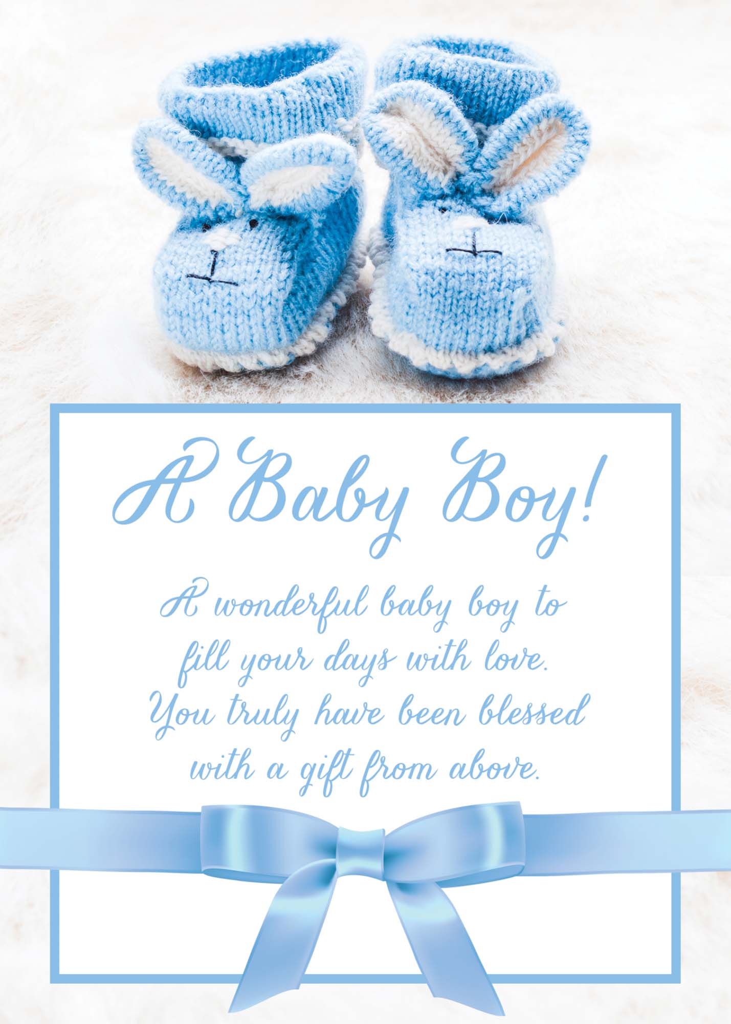 Religious New Baby Card - Blue Booties