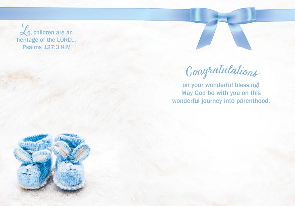 Religious New Baby Card - Blue Booties